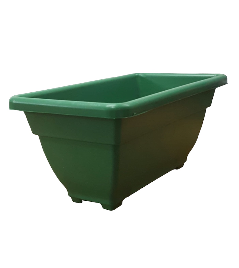 Green rectangular recycled plastic trough planter in window-box style